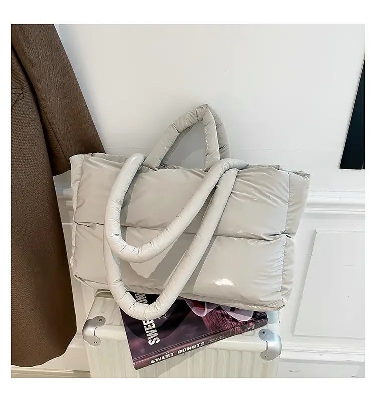 Women's Grey Puffer Shoulder Bag Large Capacity — feature 21