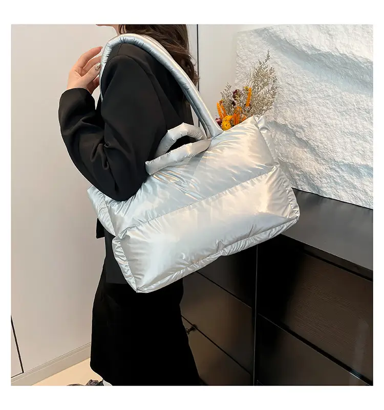 Women's Grey Puffer Shoulder Bag Large Capacity — feature 33
