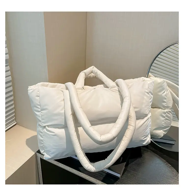 Women's Grey Puffer Shoulder Bag Large Capacity - Image 9
