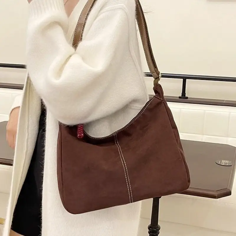 Suede Tote Bag Beige Large Capacity Shoulder Commute