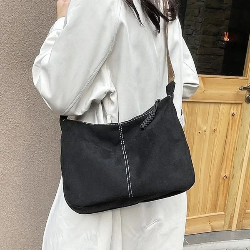 Suede Tote Bag Beige Large Capacity Shoulder Commute