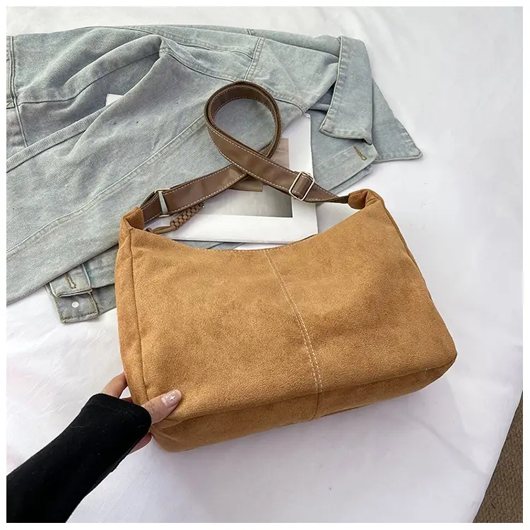 Suede Tote Bag Beige Large Capacity Shoulder Commute — feature 11