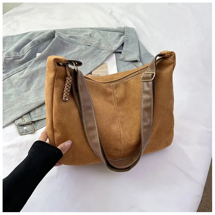 Suede Tote Bag Beige Large Capacity Shoulder Commute — feature 12