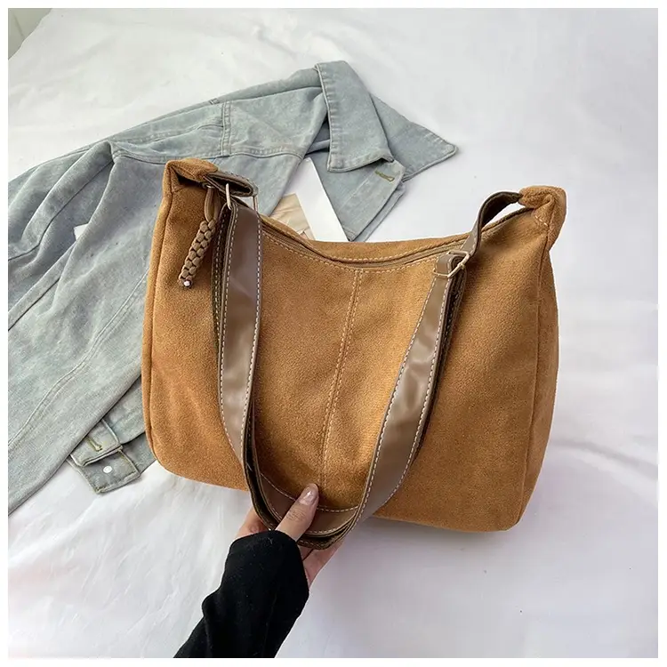 Suede Tote Bag Beige Large Capacity Shoulder Commute — feature 13
