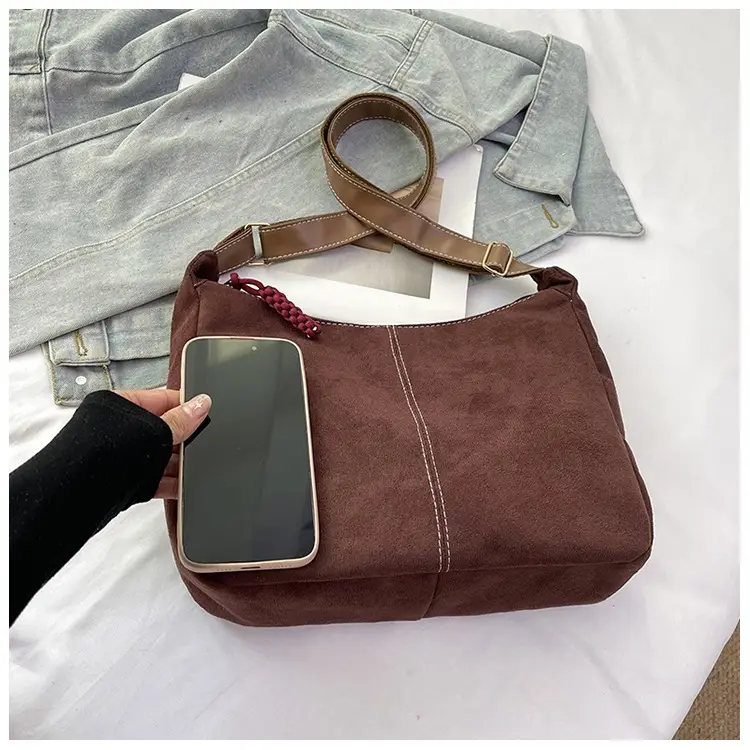Suede Tote Bag Beige Large Capacity Shoulder Commute — feature 15