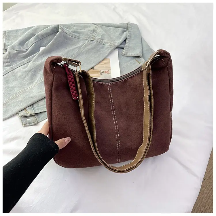 Suede Tote Bag Beige Large Capacity Shoulder Commute — feature 19
