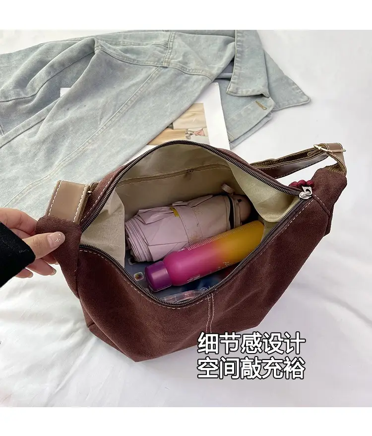 Suede Tote Bag Beige Large Capacity Shoulder Commute — feature 2