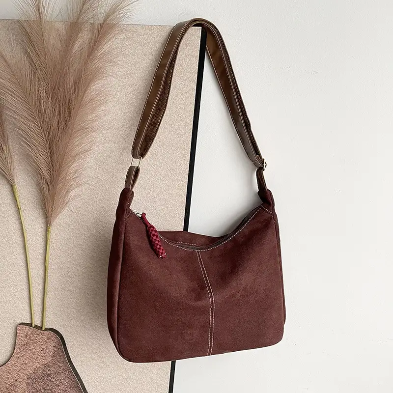 Suede Tote Bag Beige Large Capacity Shoulder Commute