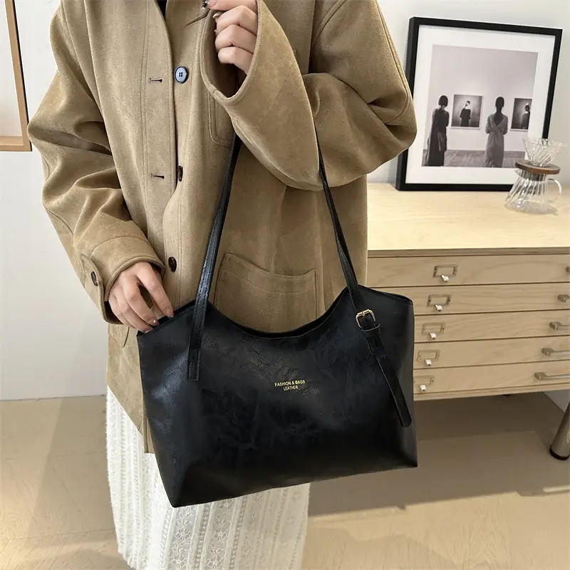 Women's Retro Tote Bag Large Capacity Brown - Image 5