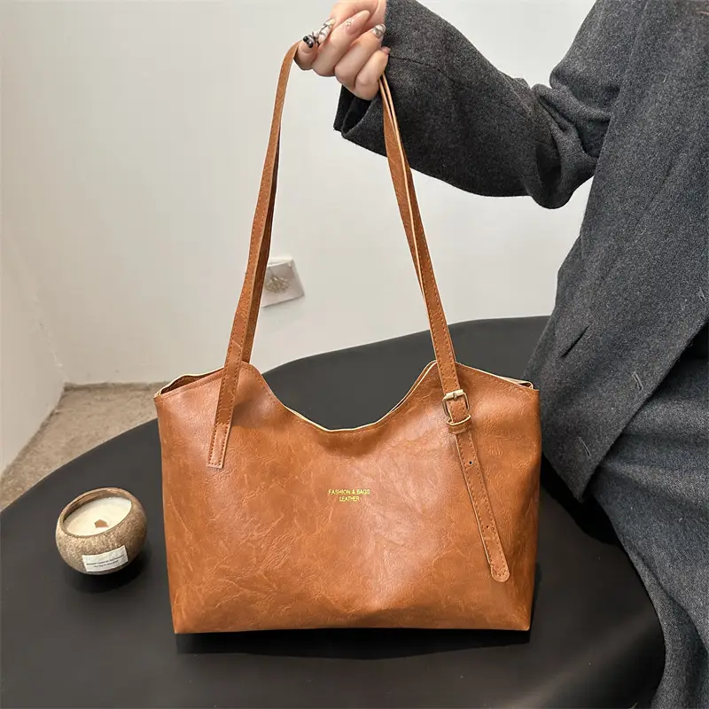 Women's Retro Tote Bag Large Capacity Brown - Image 2
