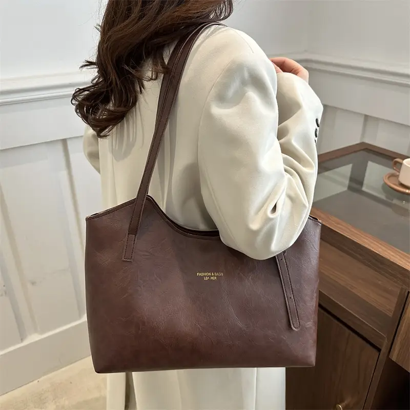 Women's Retro Tote Bag Large Capacity Brown - Image 4
