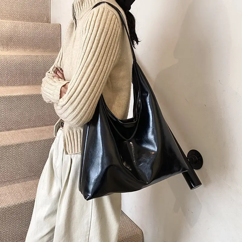 Black Soft Leather Large Tote Bag for Women - Image 6
