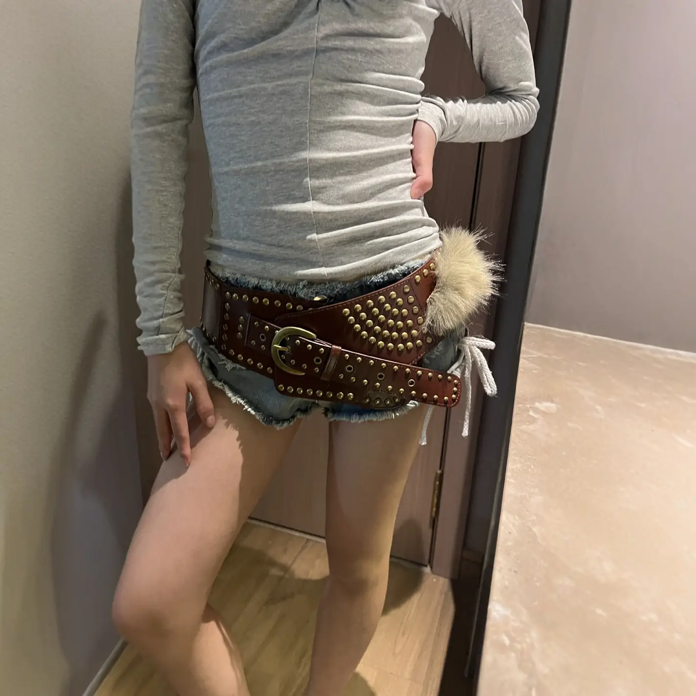 Punk Rivet Belt with Pom Pom for Women - Image 10