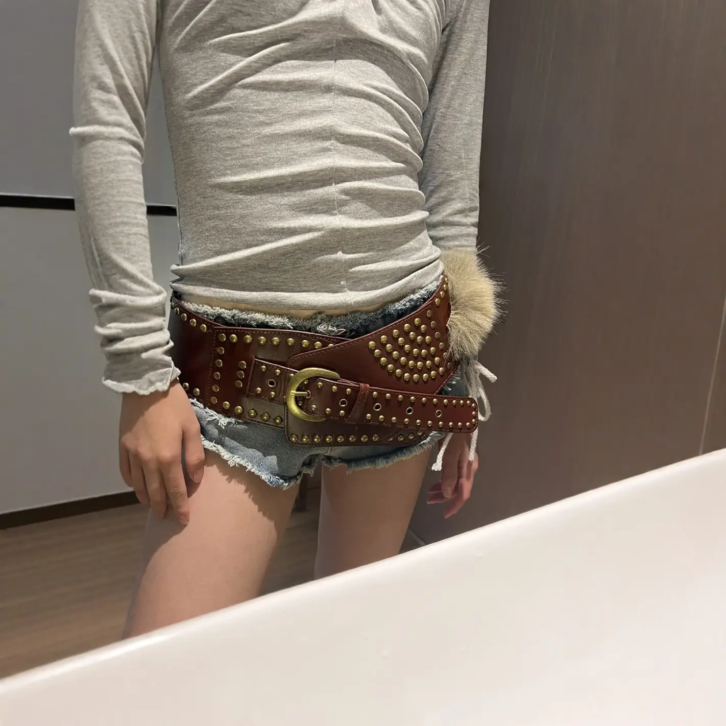Punk Rivet Belt with Pom Pom for Women - Image 11
