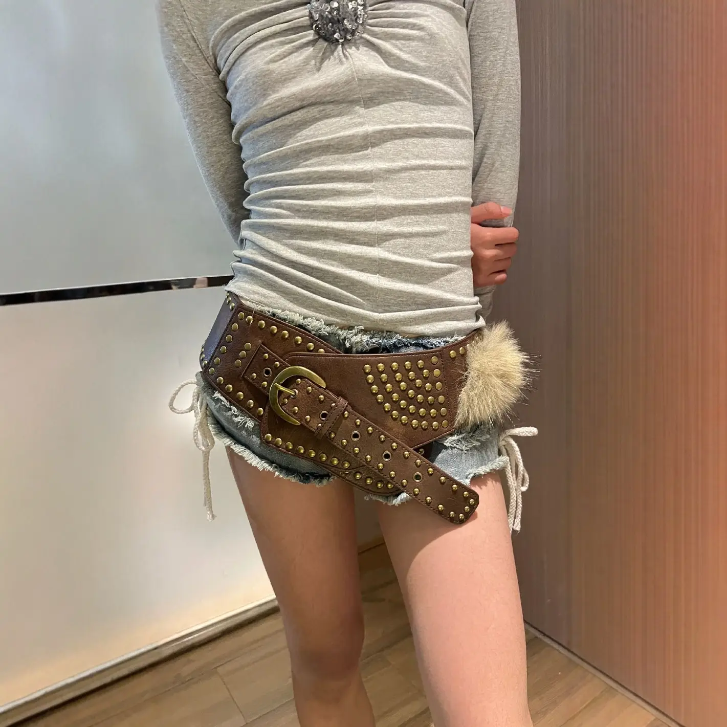 Punk Rivet Belt with Pom Pom for Women - Image 12