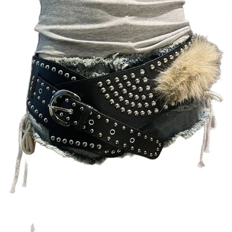 Punk Rivet Belt with Pom Pom for Women - Image 13