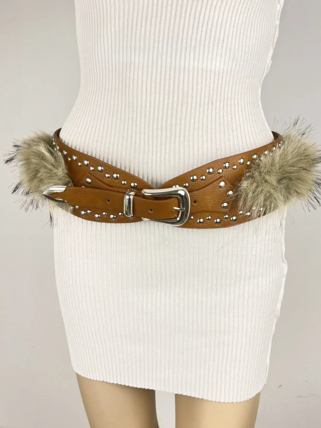Punk Rivet Belt with Pom Pom for Women - Image 7