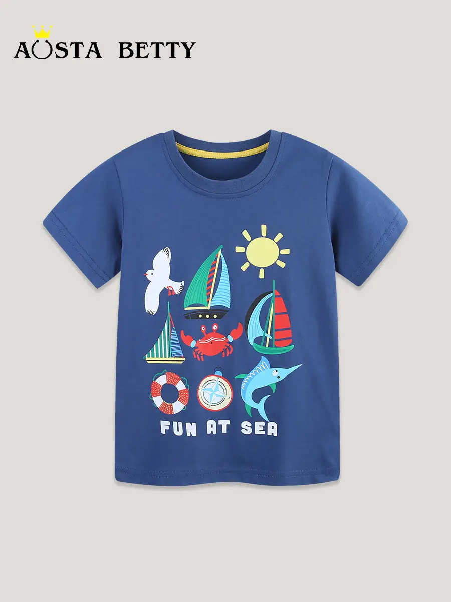 Kids Cartoon T-Shirt Blue Kids Summer Fun At Sea