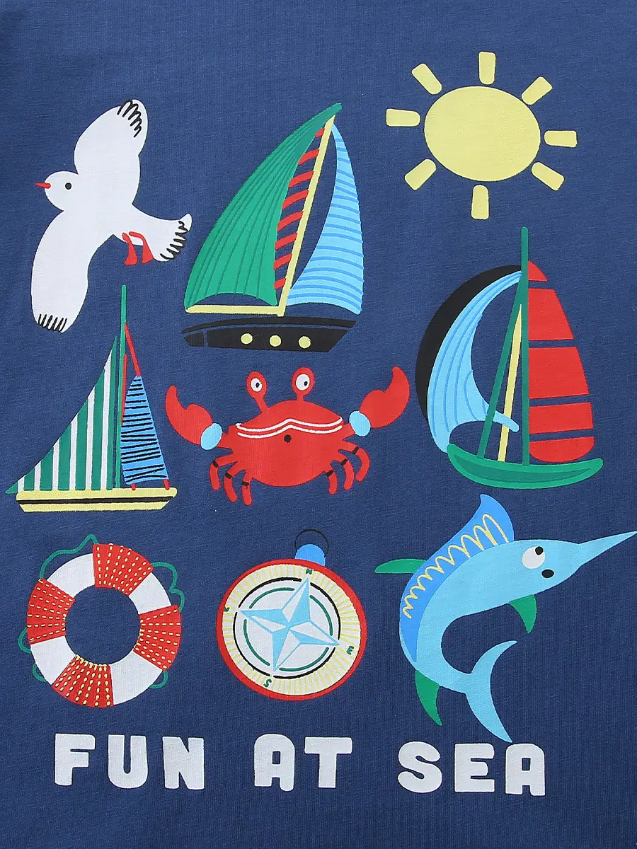 Kids Cartoon T-Shirt Blue Kids Summer Fun At Sea