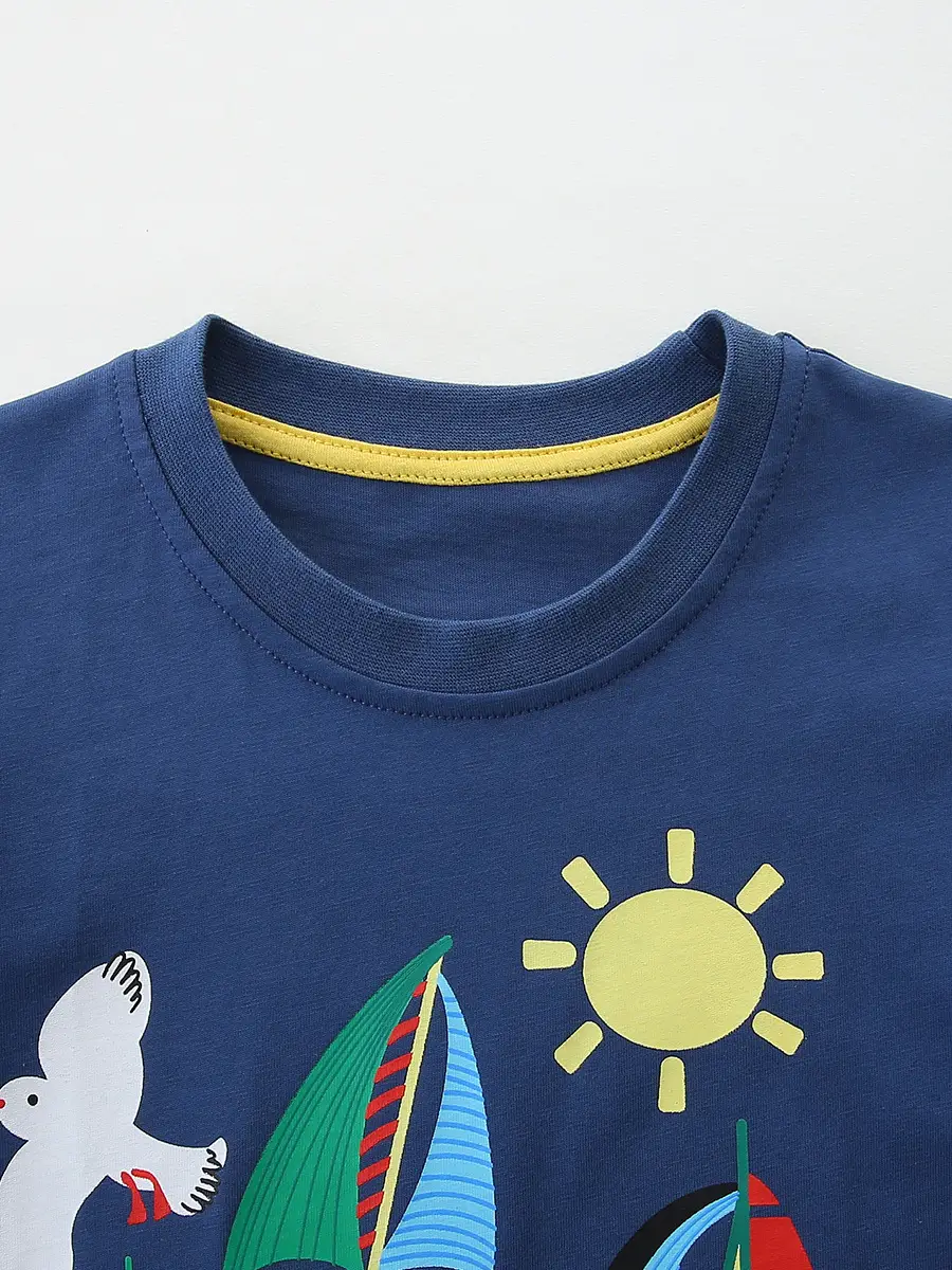 Kids Cartoon T-Shirt Blue Kids Summer Fun At Sea