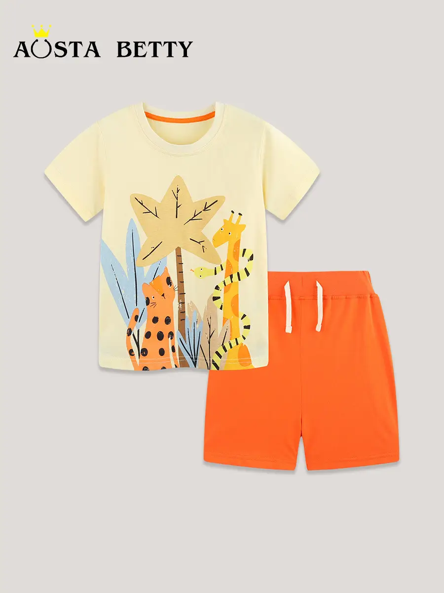 Kids Cotton T-shirt with Forest Design Two-Piece Set - Image 3