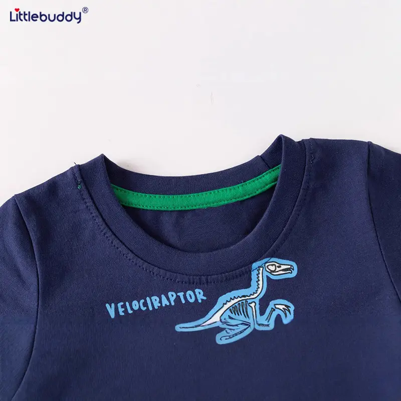 Kids Cartoon Dinosaur T-Shirt Shorts Set Navy Blue 2025 - Image 5