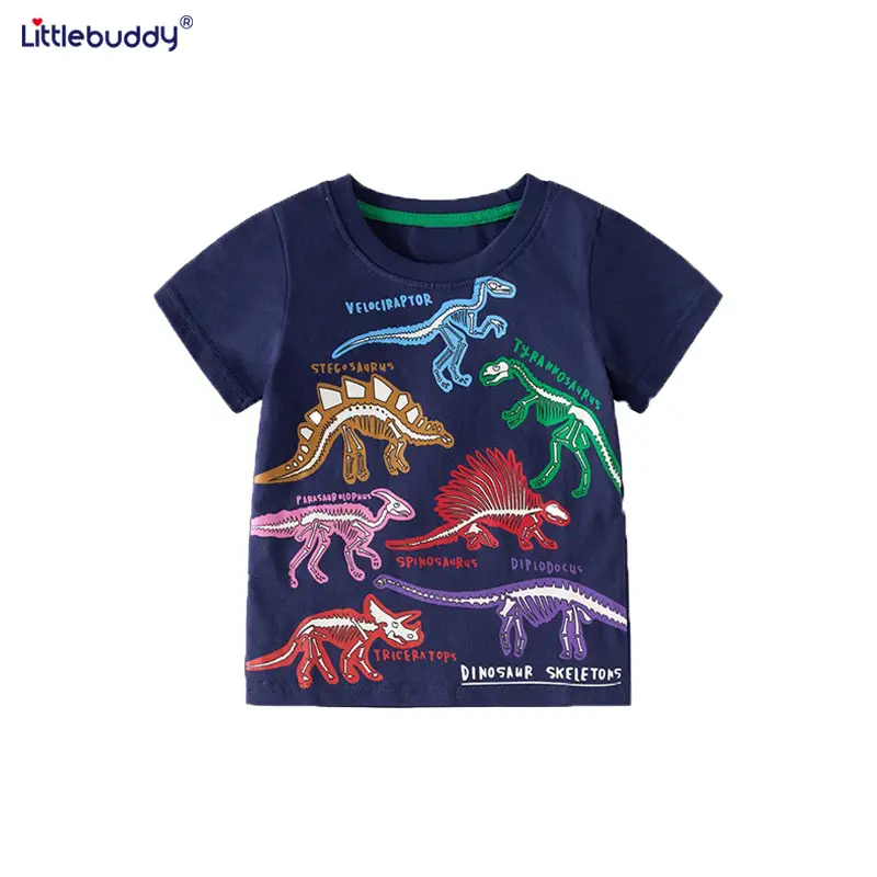 Kids Cartoon Dinosaur T-Shirt Shorts Set Navy Blue 2025 - Image 6