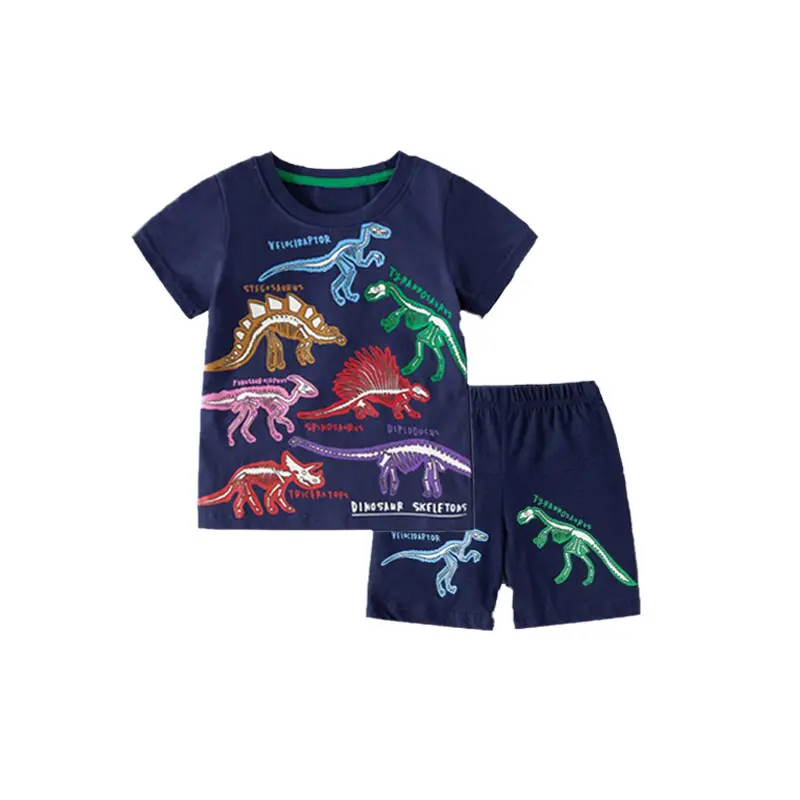Kids Cartoon Dinosaur T-Shirt Shorts Set Navy Blue 2025 - Image 7