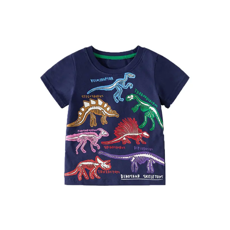 Kids Cartoon Dinosaur T-Shirt Shorts Set Navy Blue 2025 - Image 2