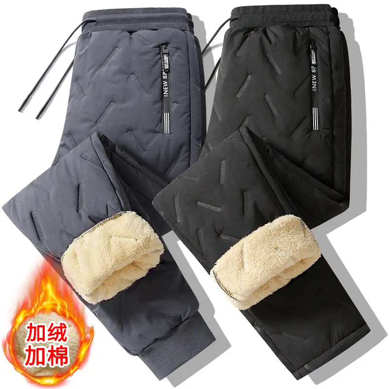 Cross-border plus size Winter Windproof Waterproof fleece-lined Cotton Pants Lambskin Thickened Men's Outer Wear Sports Casual Pants for Men