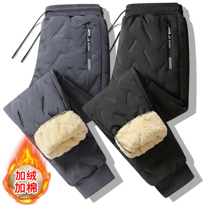 Cross-border plus size Winter Windproof Waterproof fleece-lined Cotton Pants Lambskin Thickened Men's Outer Wear Sports Casual Pants for Men