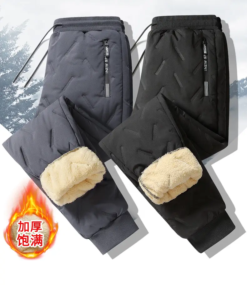 Cross-border plus size Winter Windproof Waterproof fleece-lined Cotton Pants Lambskin Thickened Men's Outer Wear Sports Casual Pants for Men — feature 9