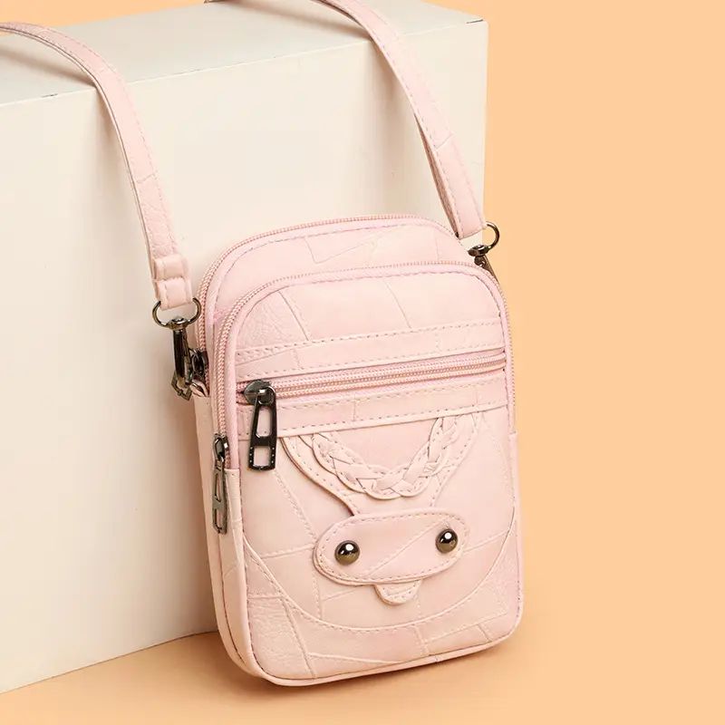 Pink Textured Crossbody Phone Bag for Women