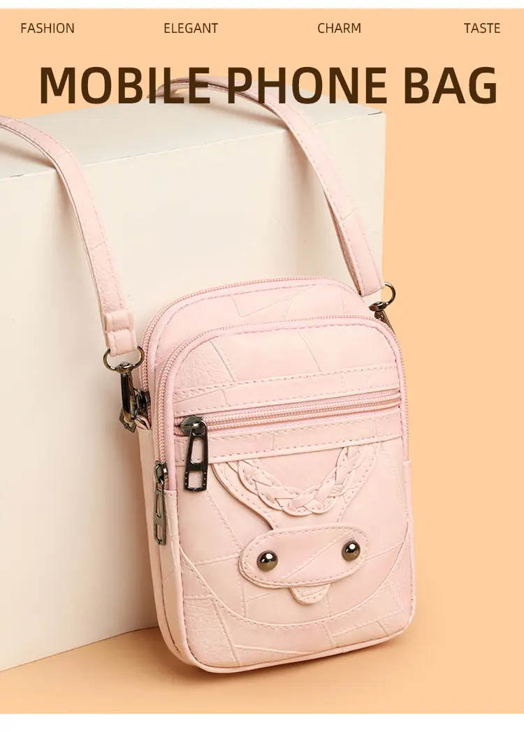 Pink Textured Crossbody Phone Bag for Women — feature 5