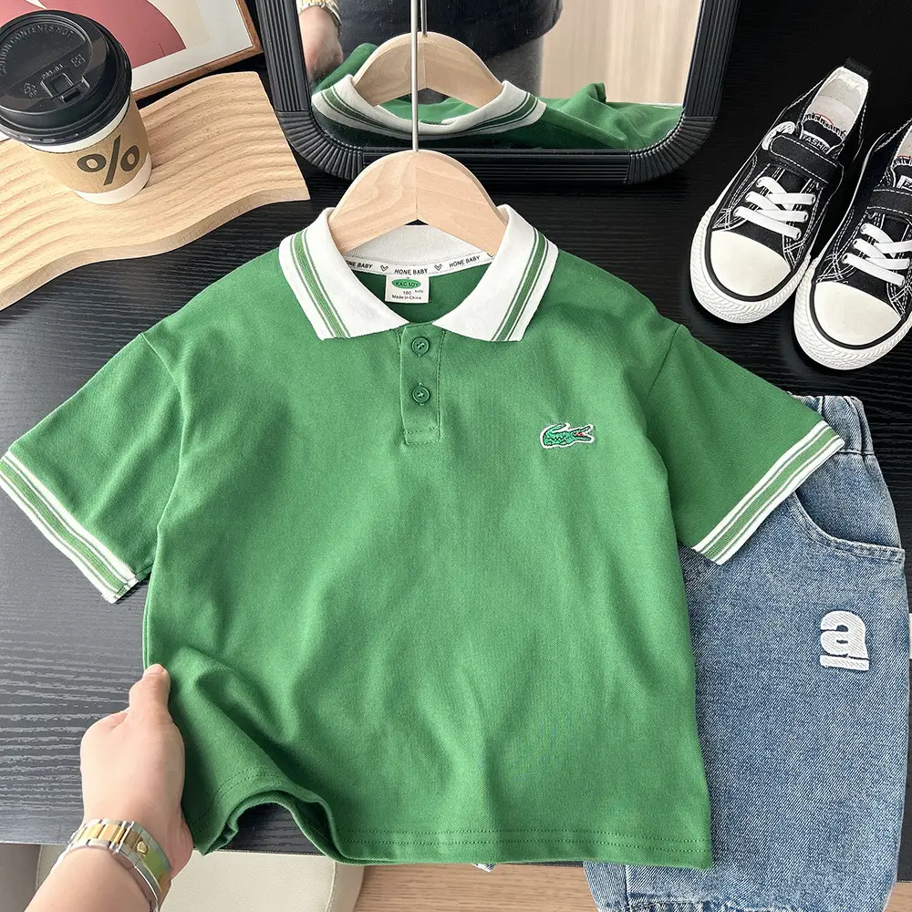 2025 Green Boys Polo Shirt Baby Handsome All-match Casual Short-sleeved T-shirt — feature 4