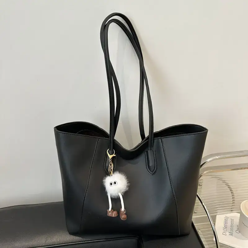 Brown Large Capacity Women's Tote Bag with Keychain - Image 10