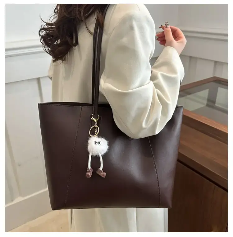 Brown Large Capacity Women's Tote Bag with Keychain — feature 11