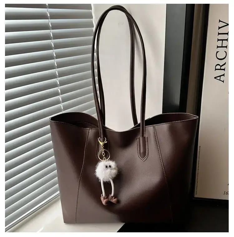 Brown Large Capacity Women's Tote Bag with Keychain — feature 17