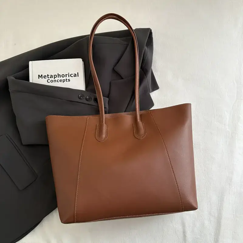 Brown Large Capacity Women's Tote Bag with Keychain - Image 6