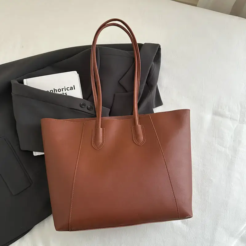 Brown Large Capacity Women's Tote Bag with Keychain - Image 7