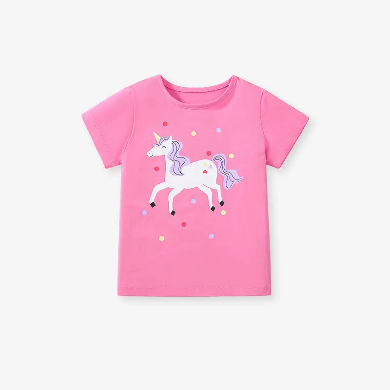 Little Unicorn Cotton T-Shirt Pink for Girls - Image 2
