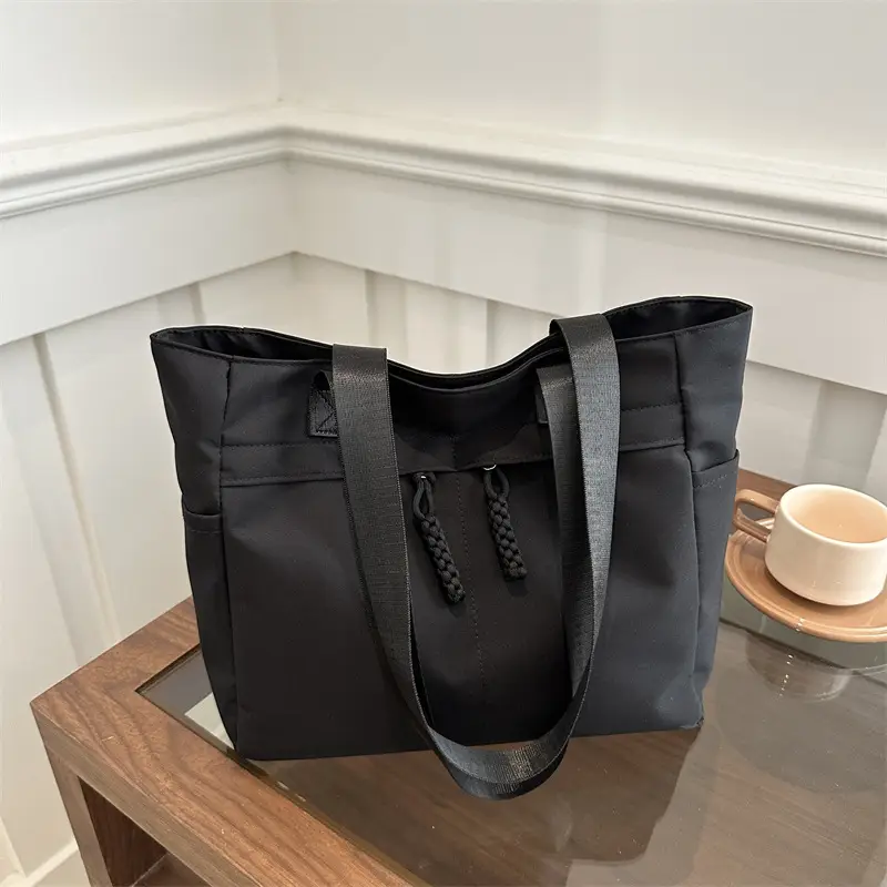 Women Large Canvas Tote Bag Grey Shoulder Cosmetic File Bag - Image 7