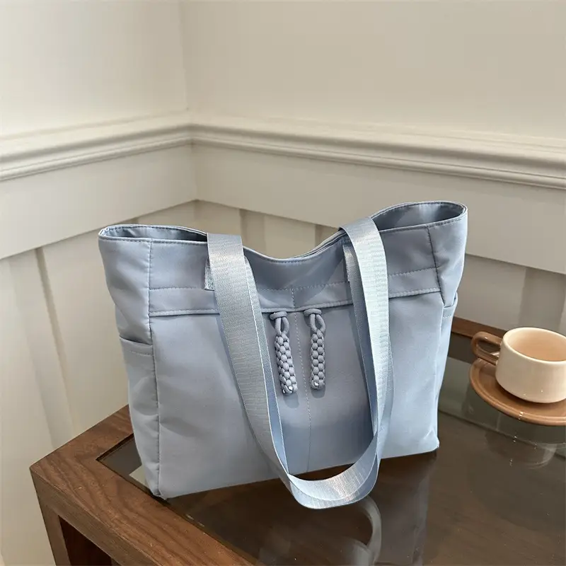 Women Large Canvas Tote Bag Grey Shoulder Cosmetic File Bag - Image 8