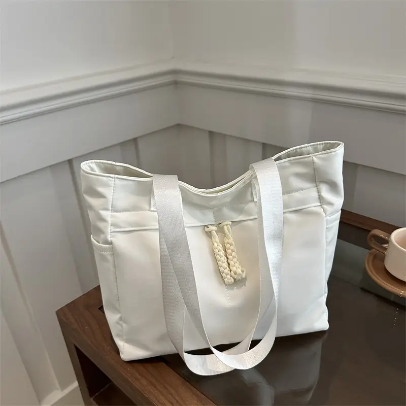 Women Large Canvas Tote Bag Grey Shoulder Cosmetic File Bag - Image 9