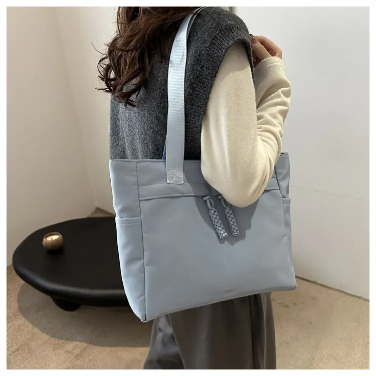 Women Large Canvas Tote Bag Grey Shoulder Cosmetic File Bag — feature 10