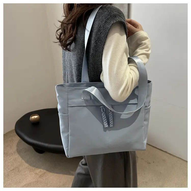 Women Large Canvas Tote Bag Grey Shoulder Cosmetic File Bag — feature 11