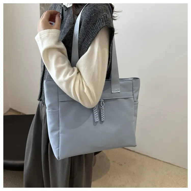 Women Large Canvas Tote Bag Grey Shoulder Cosmetic File Bag — feature 12