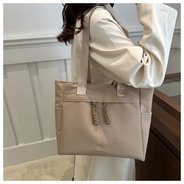 Women Large Canvas Tote Bag Grey Shoulder Cosmetic File Bag — feature 13