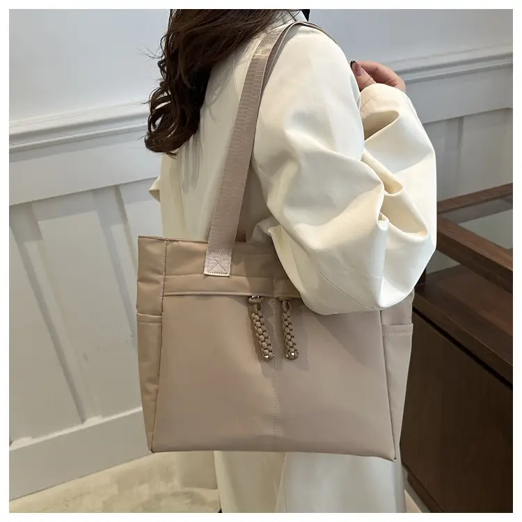 Women Large Canvas Tote Bag Grey Shoulder Cosmetic File Bag — feature 15
