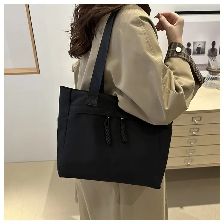 Women Large Canvas Tote Bag Grey Shoulder Cosmetic File Bag — feature 19